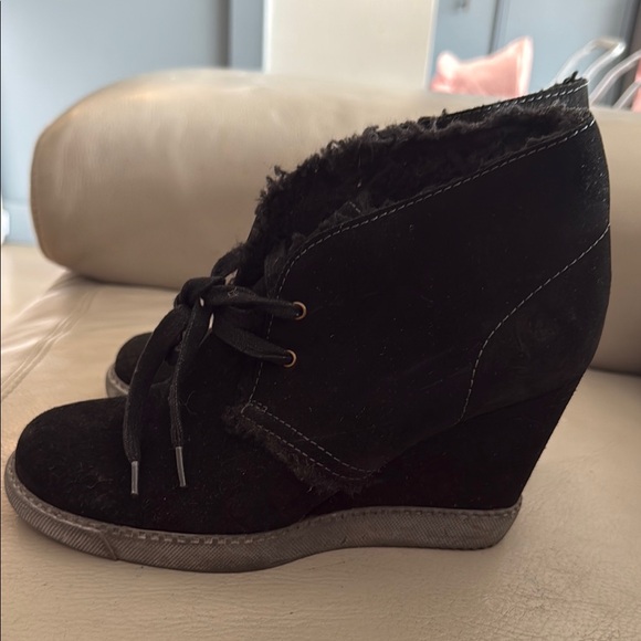 See By Chloe Black Suede Wedge Boots
